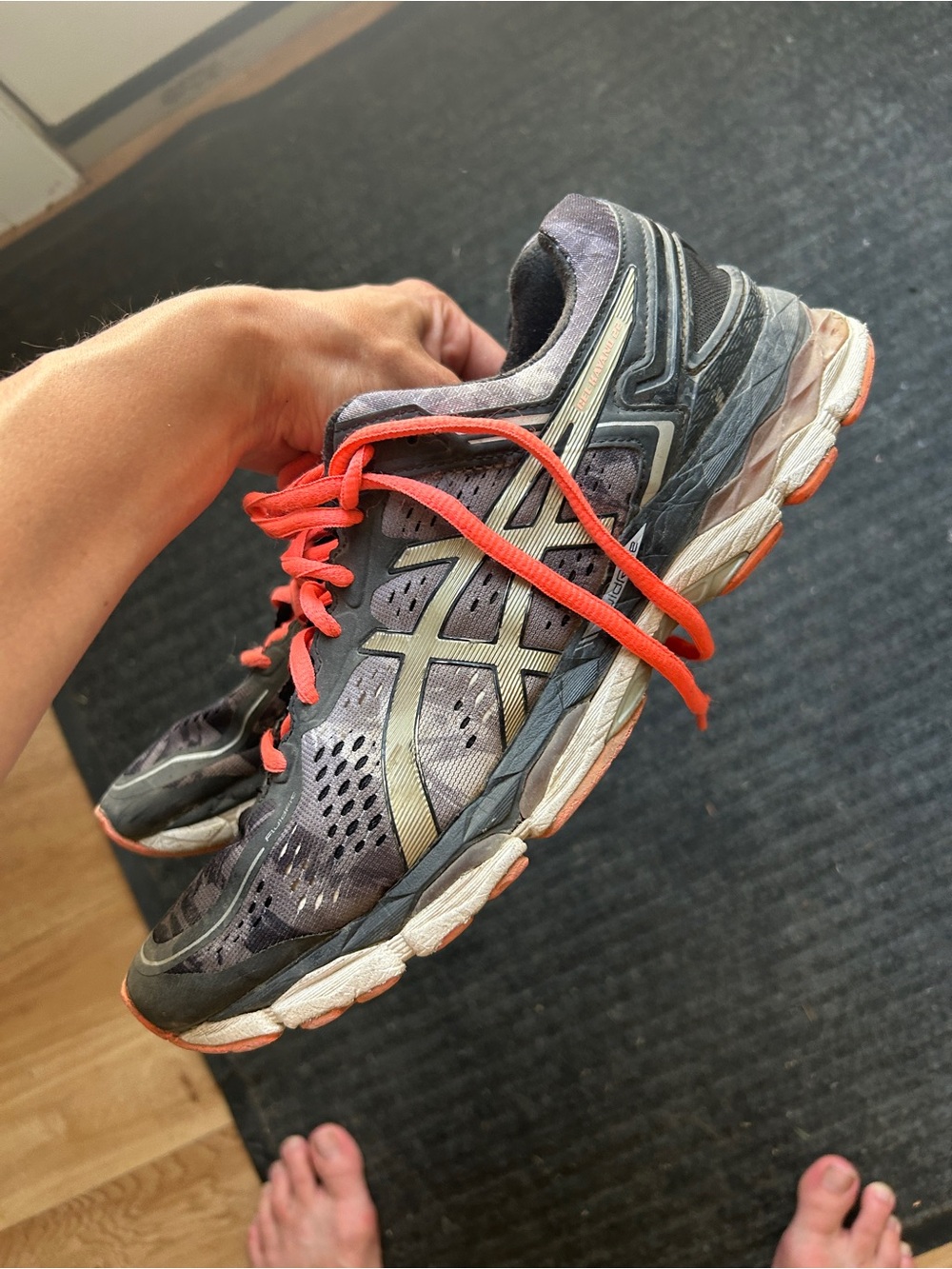 Asics Women's Gray and Coral Running Sneakers